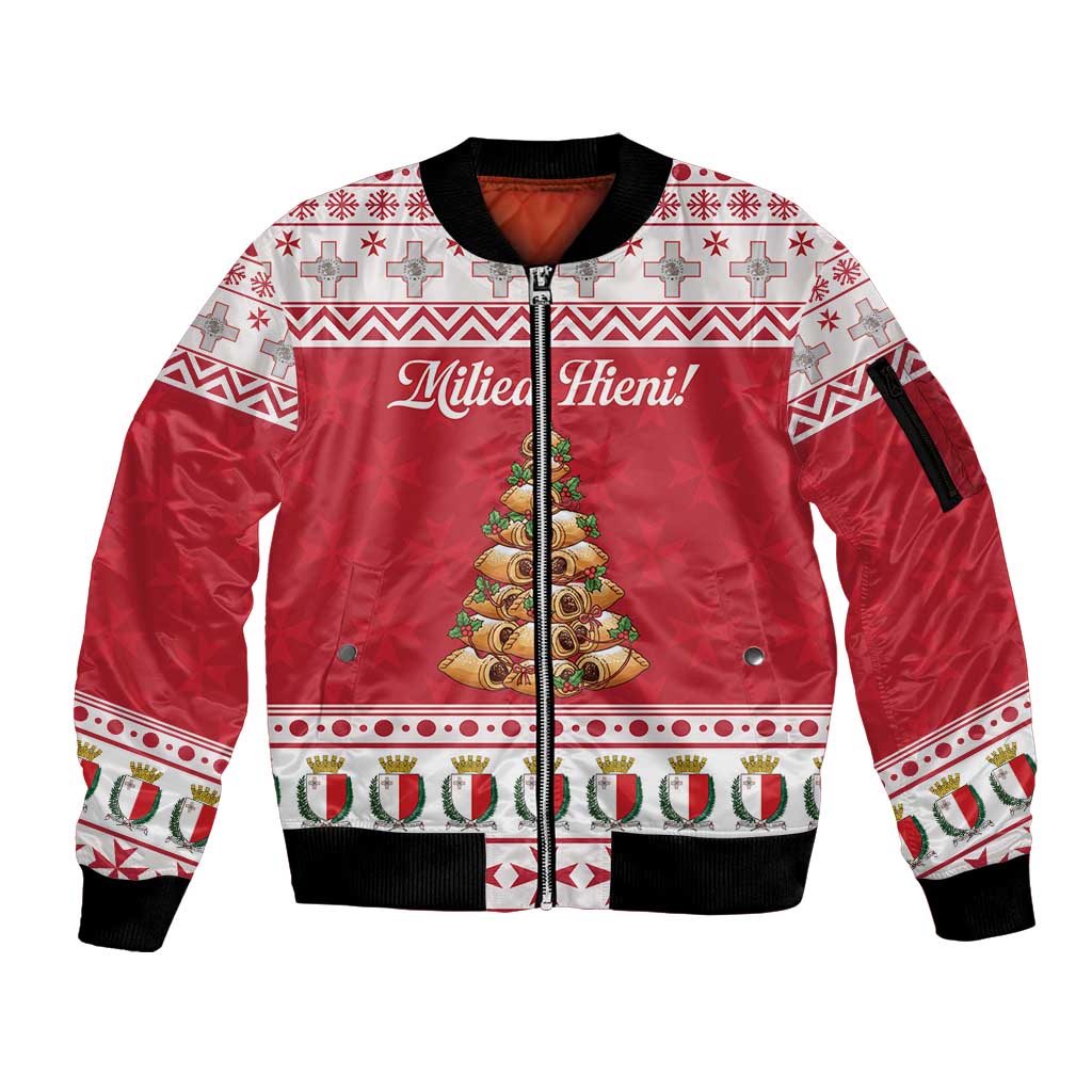 Traditional Maltese Imqaret Pastry Sleeve Zip Bomber Jacket Malta Imqaret Christmas Tree - Wonder Print Shop