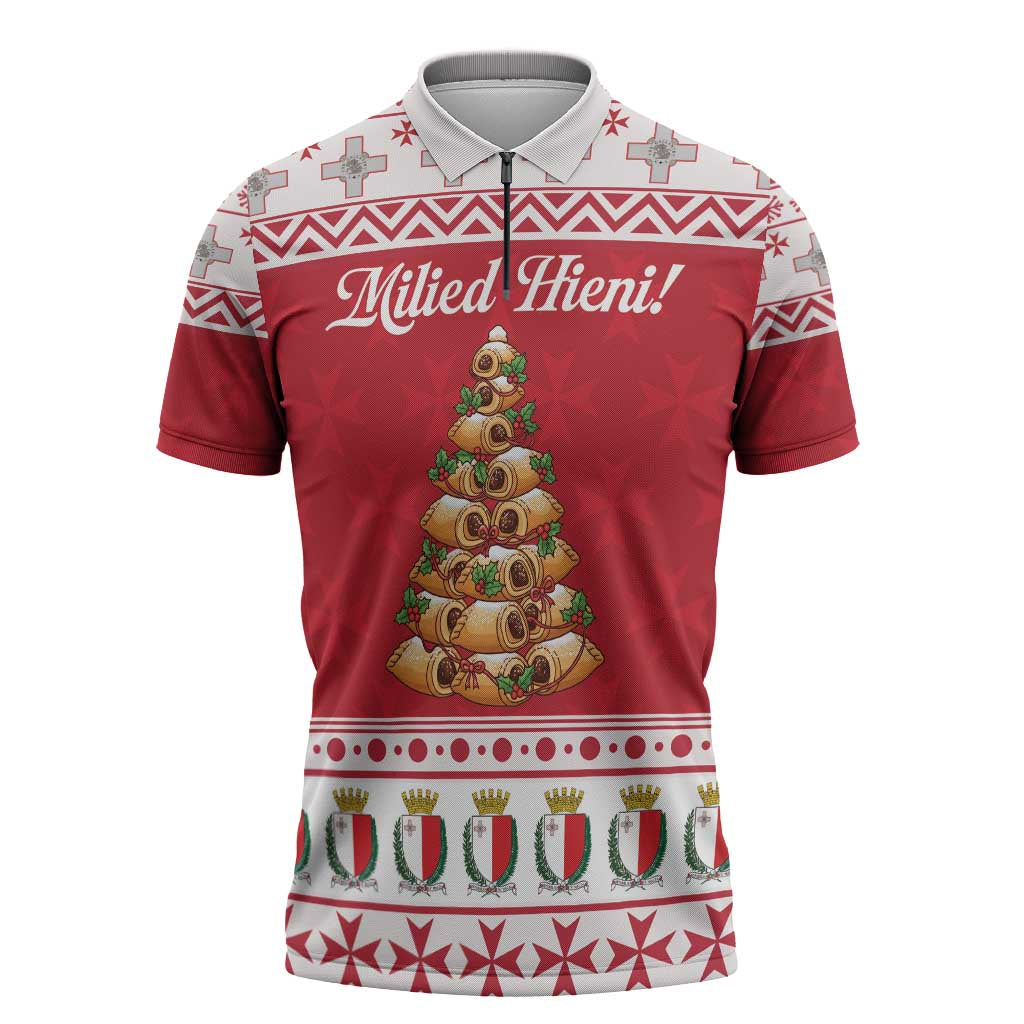 Traditional Maltese Imqaret Pastry Zipper Polo Shirt Malta Imqaret Christmas Tree - Wonder Print Shop