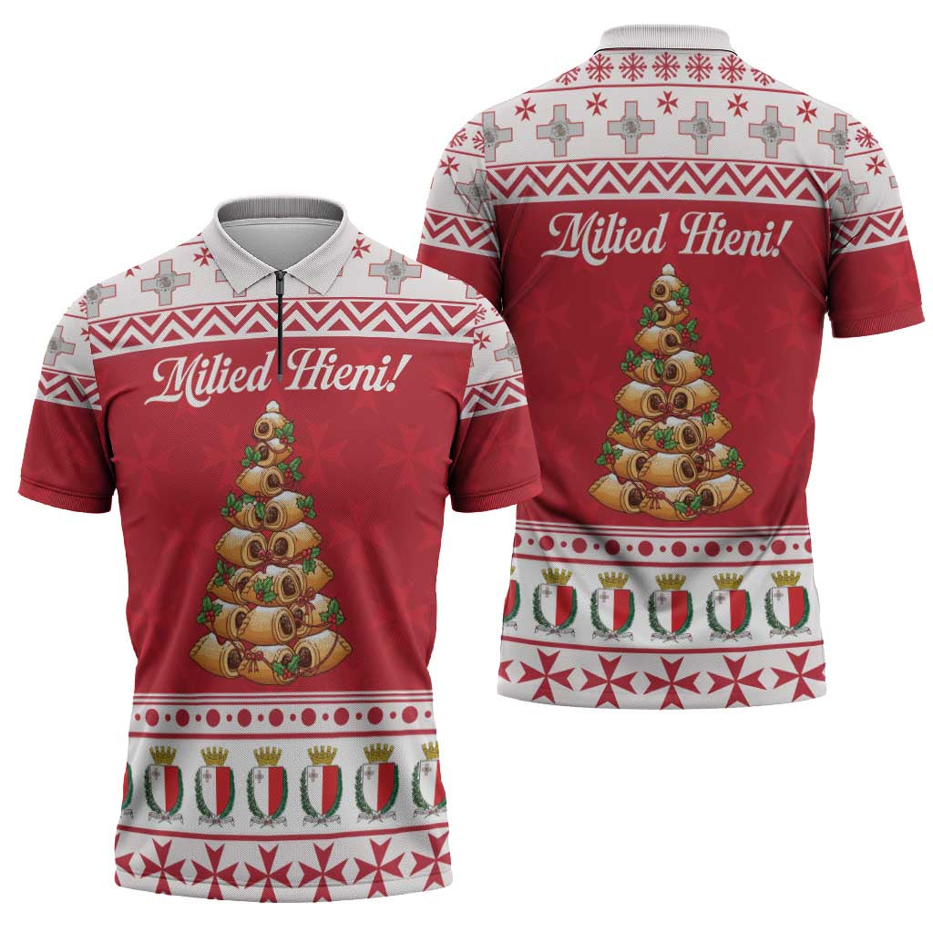Traditional Maltese Imqaret Pastry Zipper Polo Shirt Malta Imqaret Christmas Tree - Wonder Print Shop