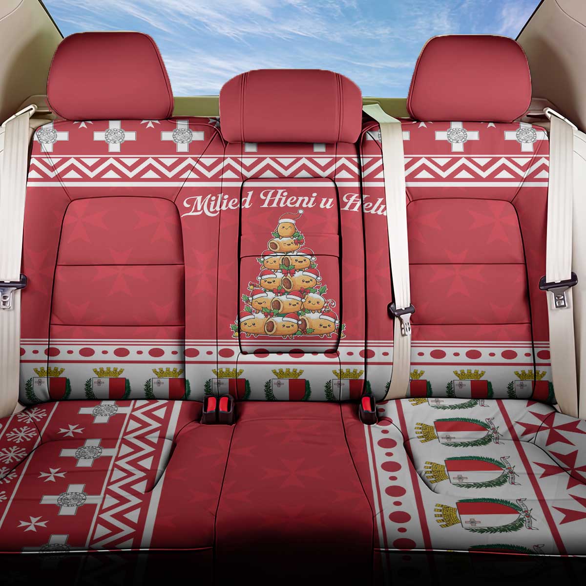 Cute Maltese Imqaret Pastry Christmas Back Car Seat Cover Christmas Joy in Malta - Wonder Print Shop