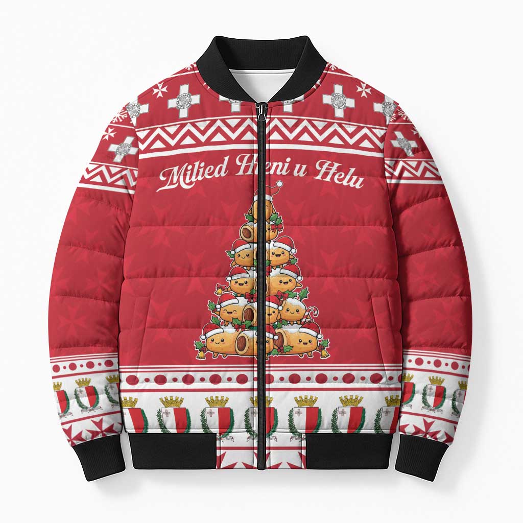 Cute Maltese Imqaret Pastry Christmas Bomber Puffer Jacket Christmas Joy in Malta - Wonder Print Shop