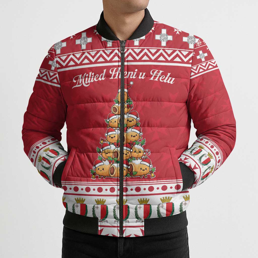 Cute Maltese Imqaret Pastry Christmas Bomber Puffer Jacket Christmas Joy in Malta - Wonder Print Shop