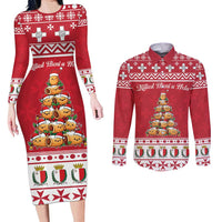 Cute Maltese Imqaret Pastry Christmas Couples Matching Long Sleeve Bodycon Dress and Long Sleeve Button Shirt Christmas Joy in Malta - Wonder Print Shop
