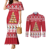 Cute Maltese Imqaret Pastry Christmas Couples Matching Mermaid Dress and Long Sleeve Button Shirt Christmas Joy in Malta - Wonder Print Shop