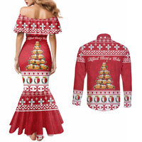 Cute Maltese Imqaret Pastry Christmas Couples Matching Mermaid Dress and Long Sleeve Button Shirt Christmas Joy in Malta - Wonder Print Shop