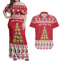 Cute Maltese Imqaret Pastry Christmas Couples Matching Off Shoulder Maxi Dress and Hawaiian Shirt Christmas Joy in Malta - Wonder Print Shop