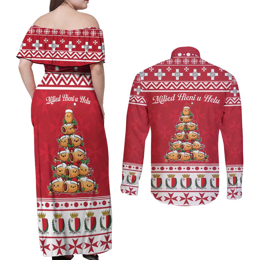Cute Maltese Imqaret Pastry Christmas Couples Matching Off Shoulder Maxi Dress and Long Sleeve Button Shirt Christmas Joy in Malta - Wonder Print Shop