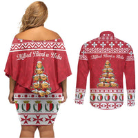 Cute Maltese Imqaret Pastry Christmas Couples Matching Off Shoulder Short Dress and Long Sleeve Button Shirt Christmas Joy in Malta - Wonder Print Shop
