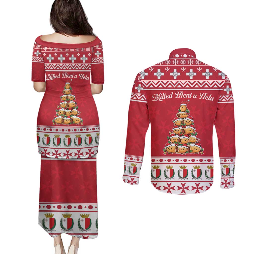 Cute Maltese Imqaret Pastry Christmas Couples Matching Puletasi and Long Sleeve Button Shirt Christmas Joy in Malta - Wonder Print Shop