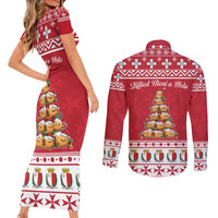 Cute Maltese Imqaret Pastry Christmas Couples Matching Short Sleeve Bodycon Dress and Long Sleeve Button Shirt Christmas Joy in Malta - Wonder Print Shop