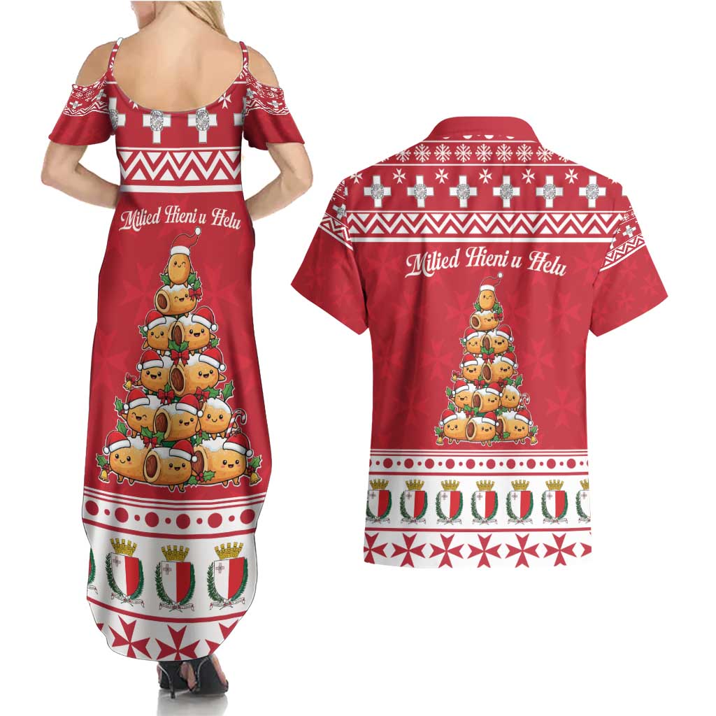 Cute Maltese Imqaret Pastry Christmas Couples Matching Summer Maxi Dress and Hawaiian Shirt Christmas Joy in Malta - Wonder Print Shop