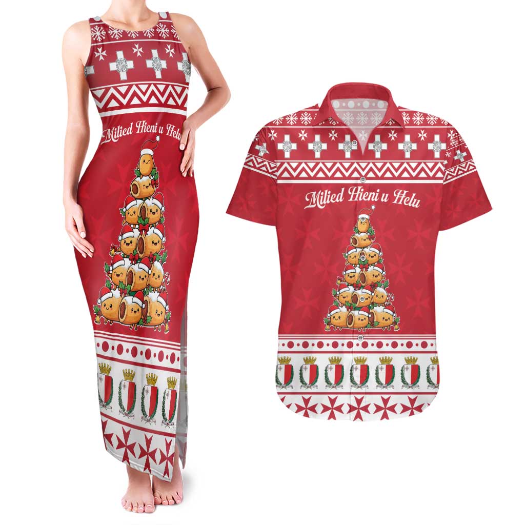 Cute Maltese Imqaret Pastry Christmas Couples Matching Tank Maxi Dress and Hawaiian Shirt Christmas Joy in Malta - Wonder Print Shop