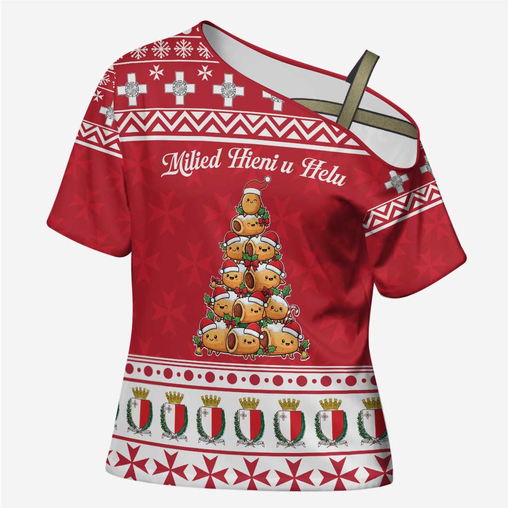Cute Maltese Imqaret Pastry Christmas Cross Shoulder Shirt Christmas Joy in Malta - Wonder Print Shop