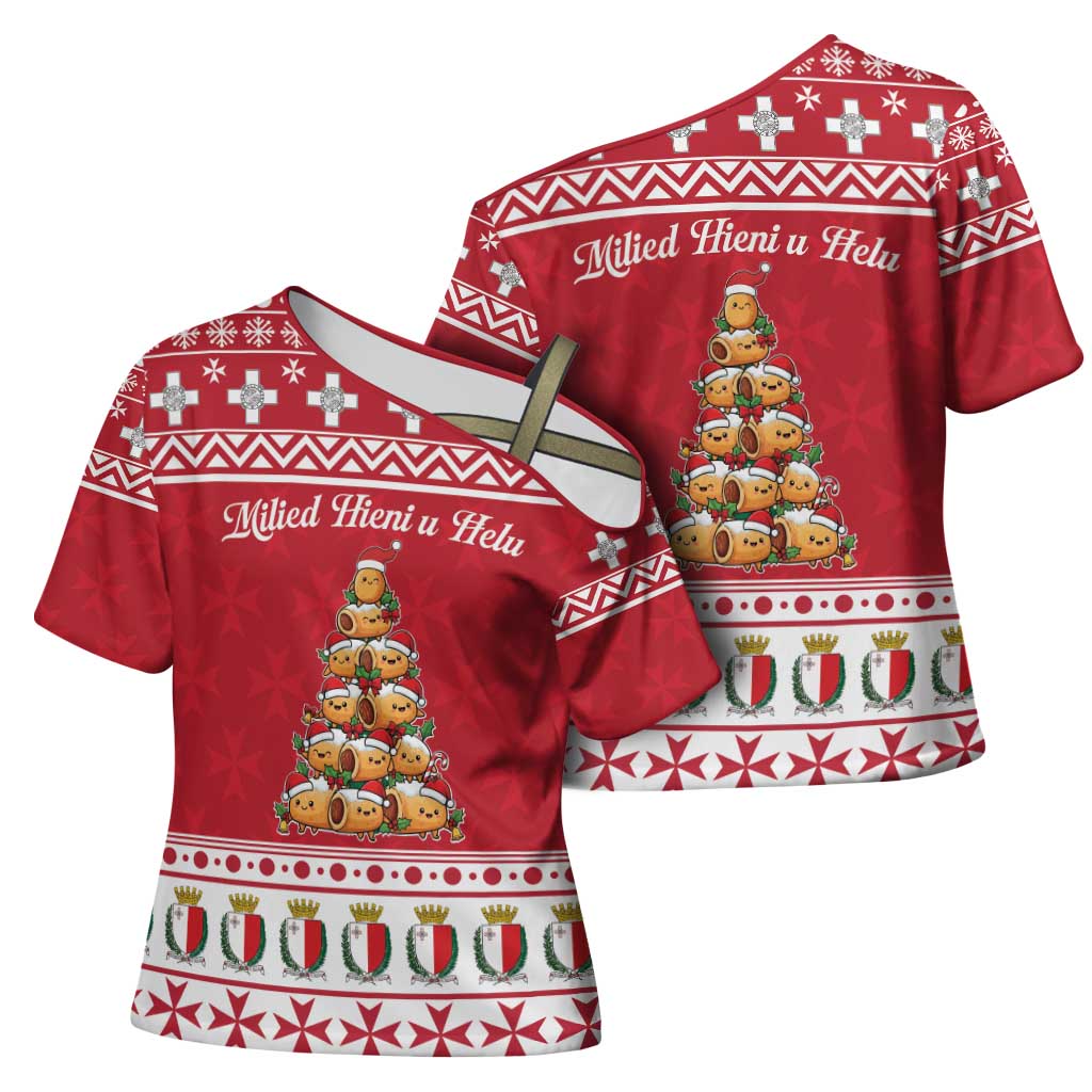 Cute Maltese Imqaret Pastry Christmas Cross Shoulder Shirt Christmas Joy in Malta - Wonder Print Shop