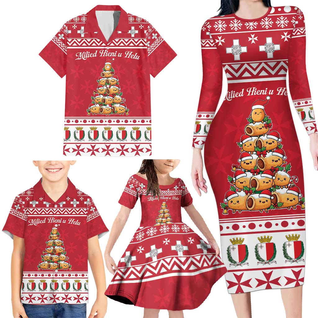 Cute Maltese Imqaret Pastry Christmas Family Matching Long Sleeve Bodycon Dress and Hawaiian Shirt Christmas Joy in Malta - Wonder Print Shop
