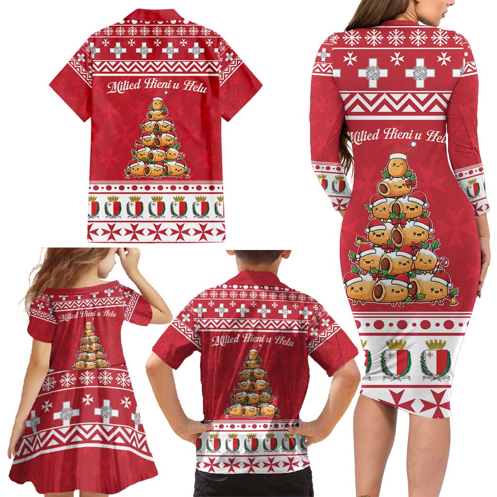 Cute Maltese Imqaret Pastry Christmas Family Matching Long Sleeve Bodycon Dress and Hawaiian Shirt Christmas Joy in Malta - Wonder Print Shop