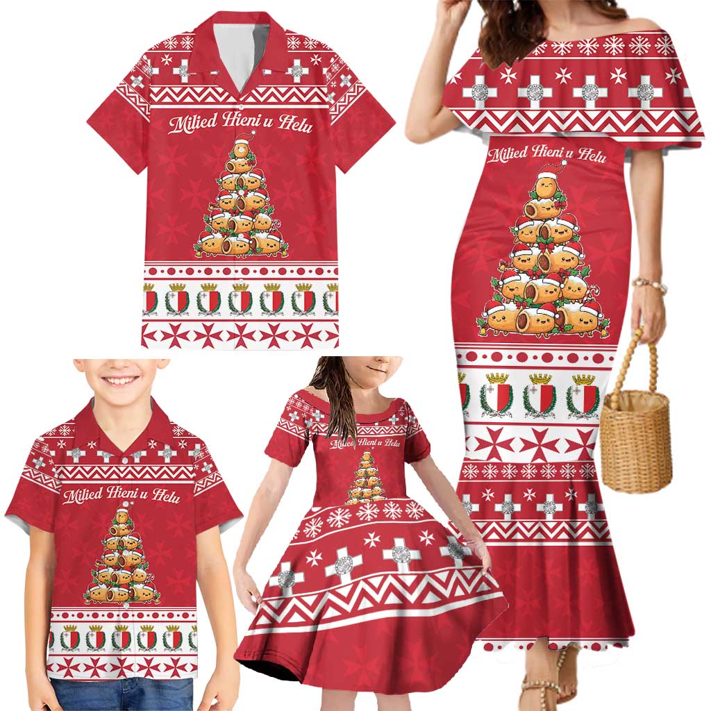 Cute Maltese Imqaret Pastry Christmas Family Matching Mermaid Dress and Hawaiian Shirt Christmas Joy in Malta - Wonder Print Shop