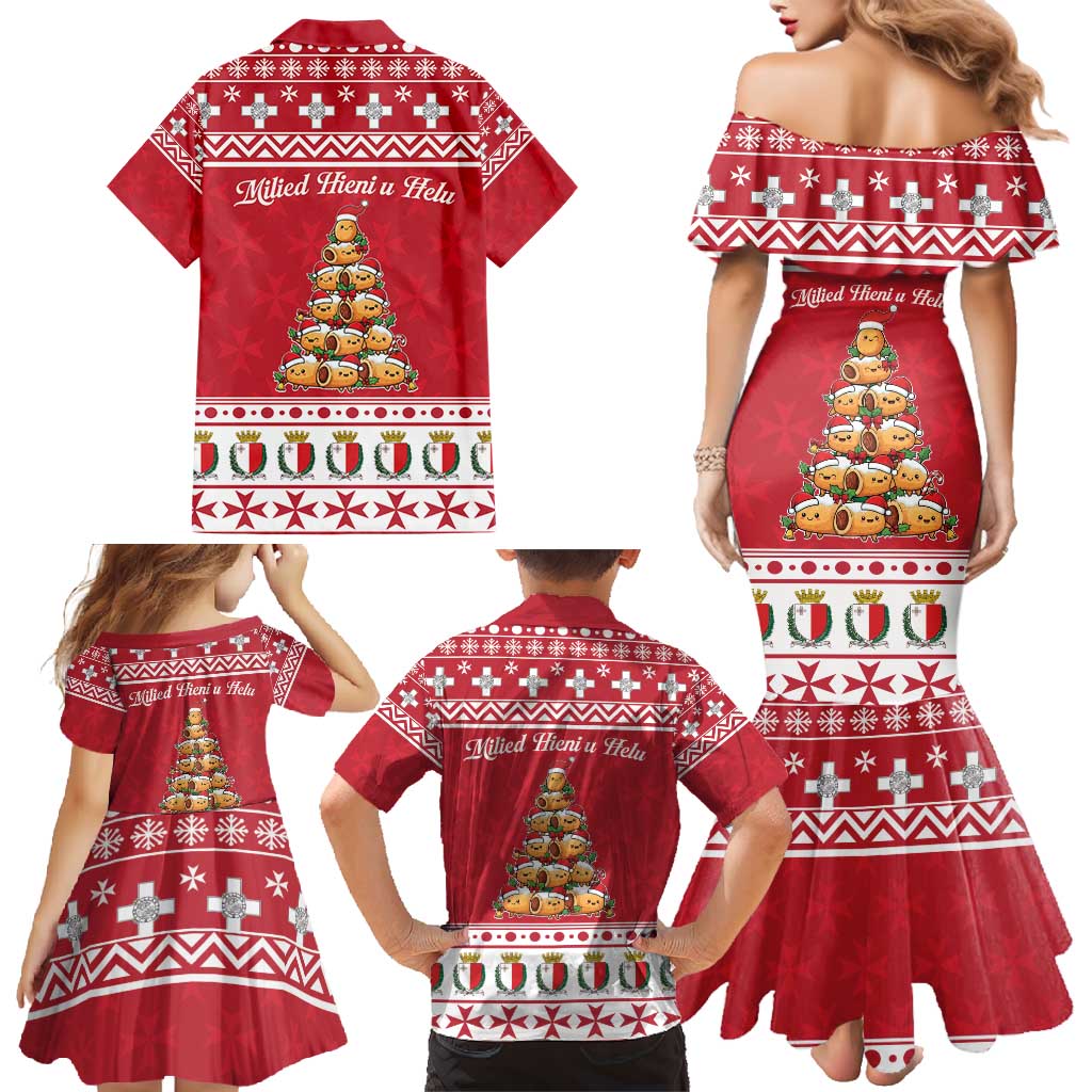 Cute Maltese Imqaret Pastry Christmas Family Matching Mermaid Dress and Hawaiian Shirt Christmas Joy in Malta - Wonder Print Shop