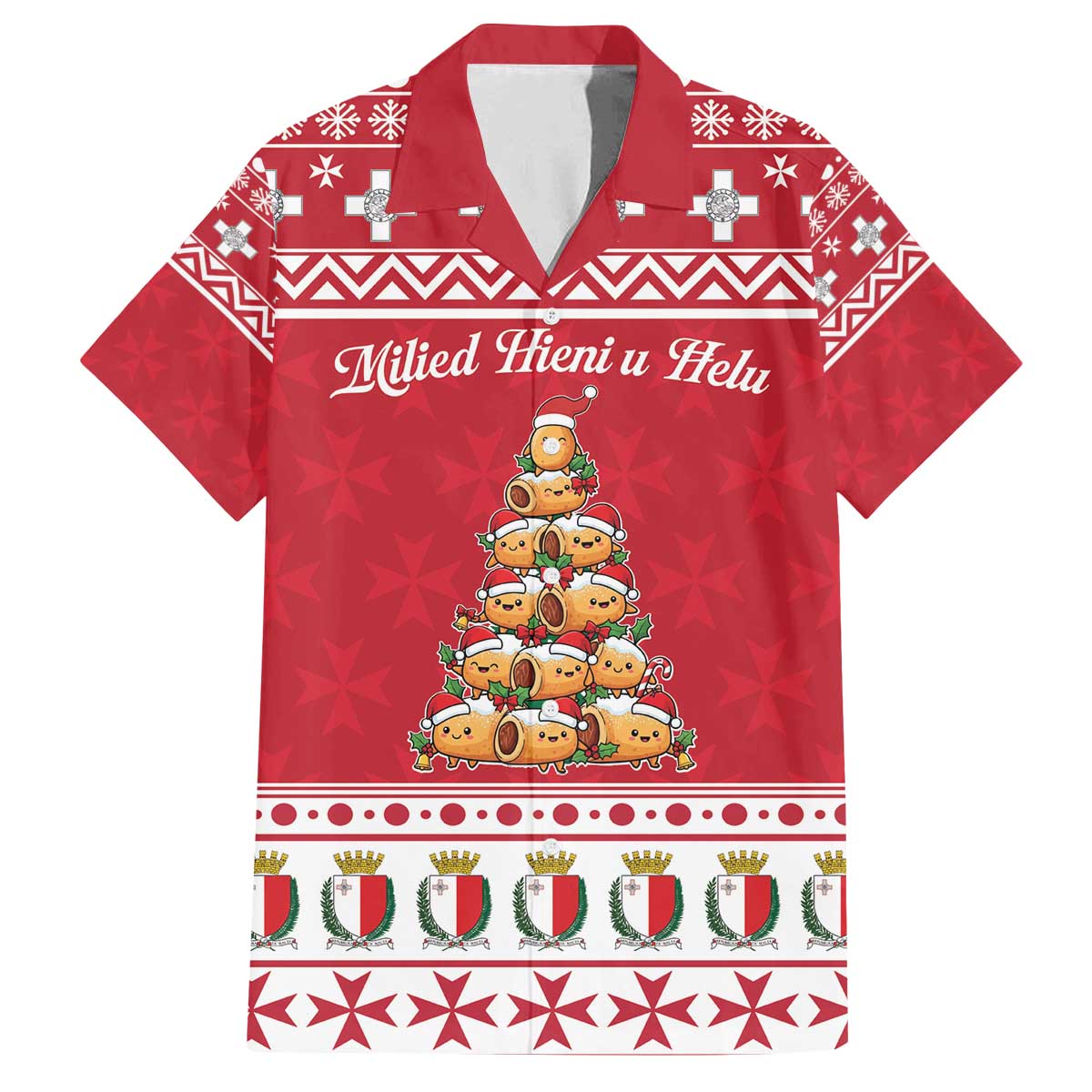 Cute Maltese Imqaret Pastry Christmas Family Matching Off The Shoulder Long Sleeve Dress and Hawaiian Shirt Christmas Joy in Malta - Wonder Print Shop