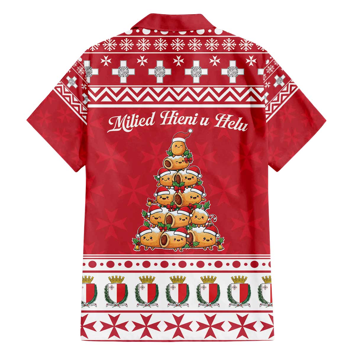 Cute Maltese Imqaret Pastry Christmas Family Matching Off The Shoulder Long Sleeve Dress and Hawaiian Shirt Christmas Joy in Malta - Wonder Print Shop