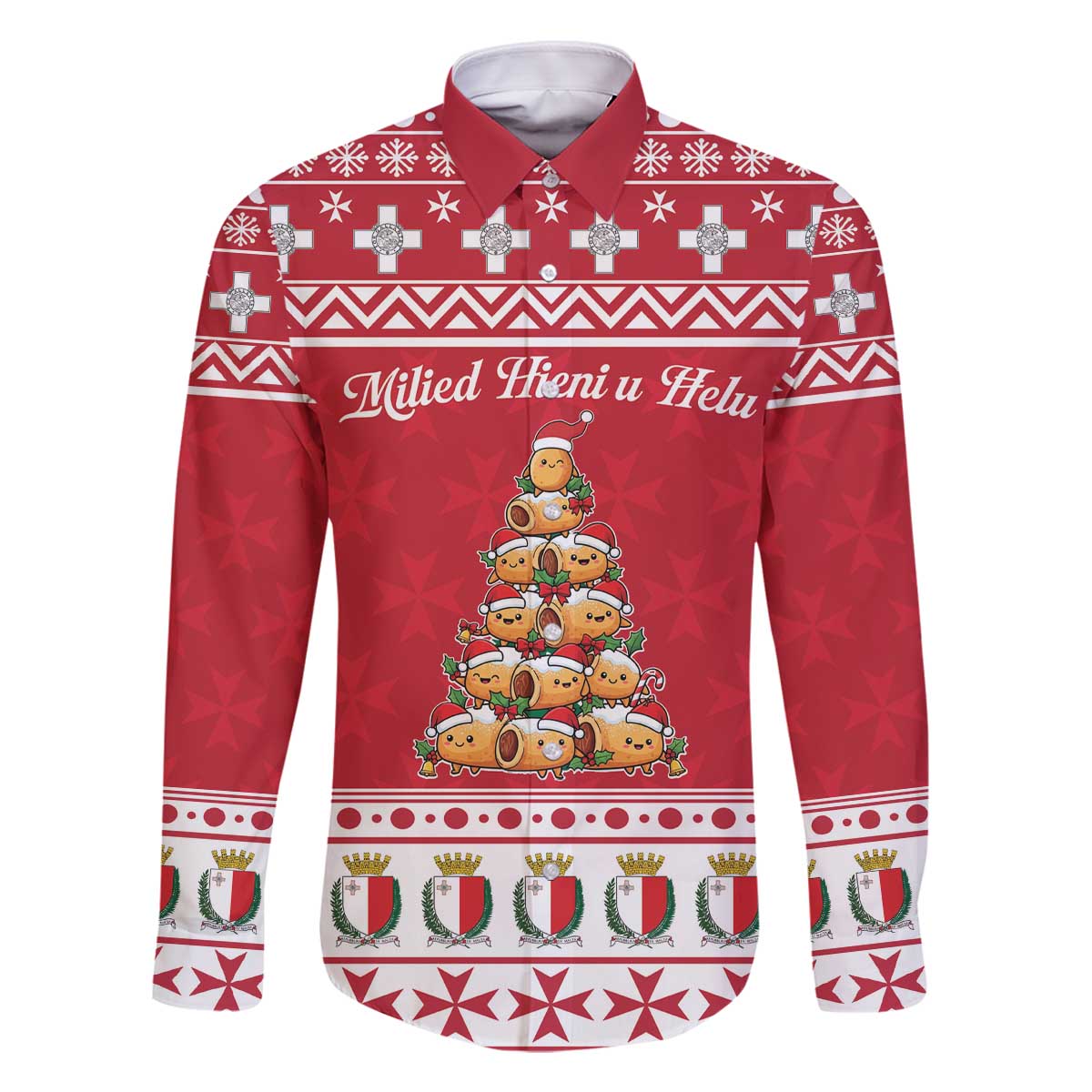 Cute Maltese Imqaret Pastry Christmas Family Matching Off The Shoulder Long Sleeve Dress and Hawaiian Shirt Christmas Joy in Malta - Wonder Print Shop