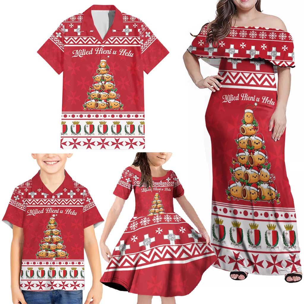 Cute Maltese Imqaret Pastry Christmas Family Matching Off Shoulder Maxi Dress and Hawaiian Shirt Christmas Joy in Malta - Wonder Print Shop