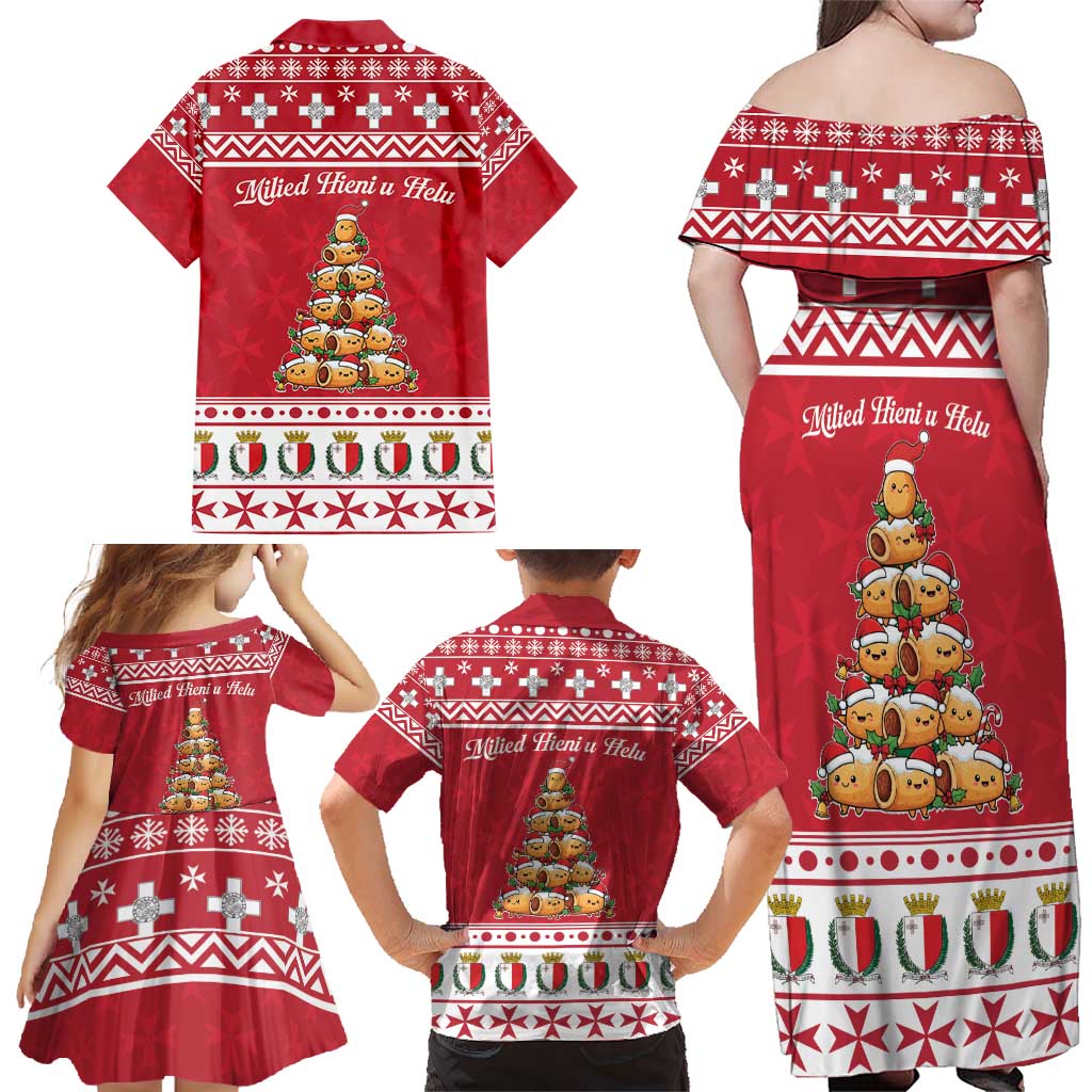 Cute Maltese Imqaret Pastry Christmas Family Matching Off Shoulder Maxi Dress and Hawaiian Shirt Christmas Joy in Malta - Wonder Print Shop
