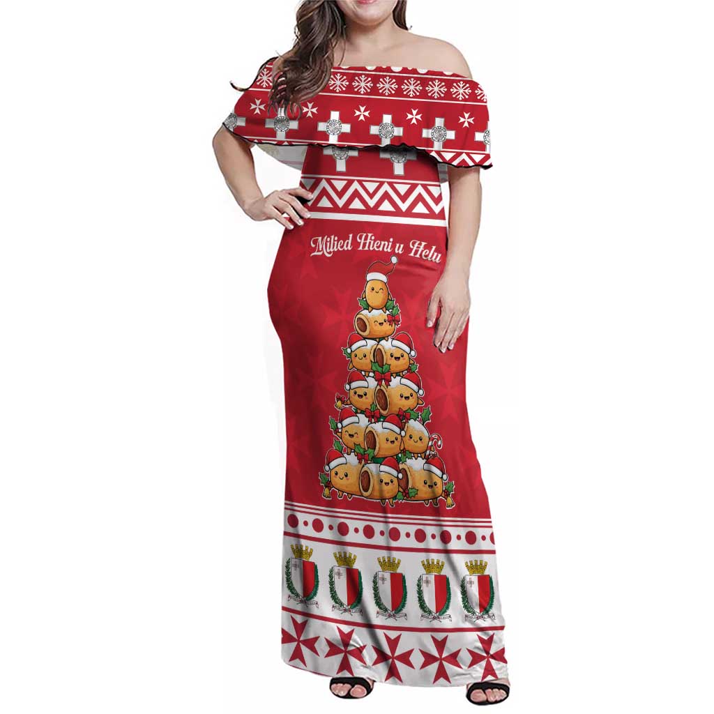 Cute Maltese Imqaret Pastry Christmas Family Matching Off Shoulder Maxi Dress and Hawaiian Shirt Christmas Joy in Malta - Wonder Print Shop