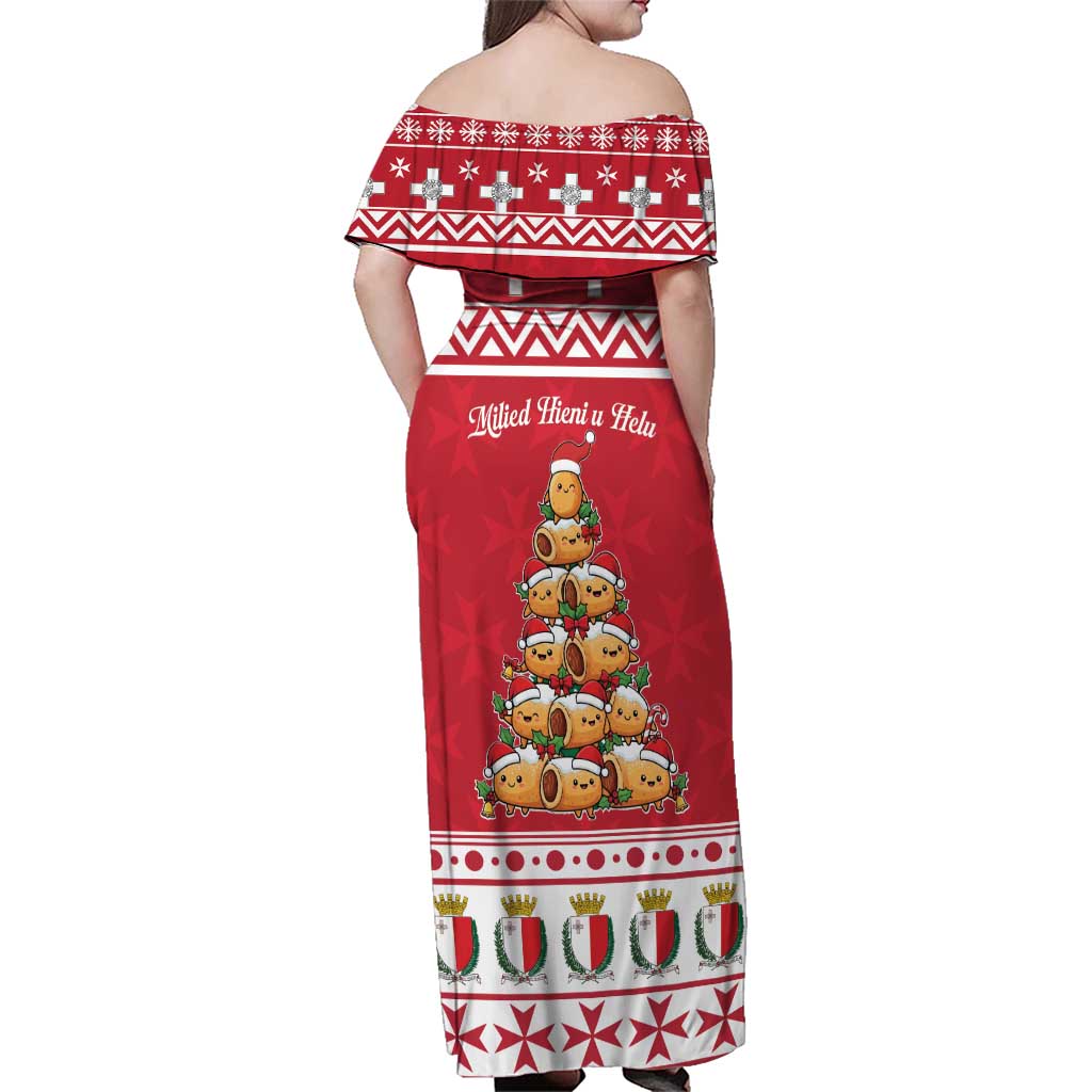 Cute Maltese Imqaret Pastry Christmas Family Matching Off Shoulder Maxi Dress and Hawaiian Shirt Christmas Joy in Malta - Wonder Print Shop