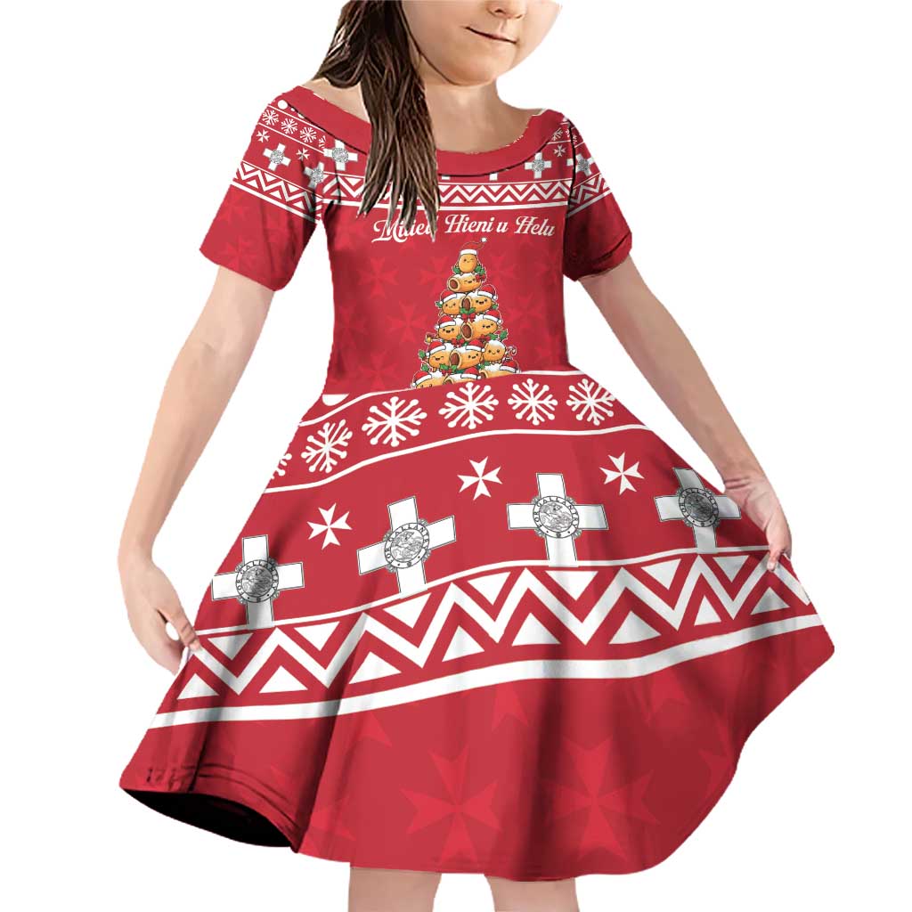 Cute Maltese Imqaret Pastry Christmas Family Matching Off Shoulder Short Dress and Hawaiian Shirt Christmas Joy in Malta - Wonder Print Shop