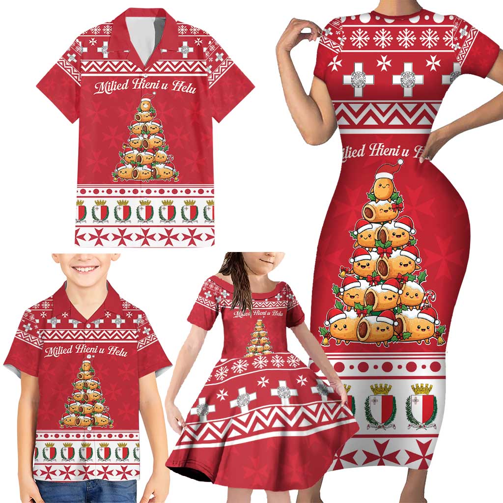 Cute Maltese Imqaret Pastry Christmas Family Matching Short Sleeve Bodycon Dress and Hawaiian Shirt Christmas Joy in Malta - Wonder Print Shop