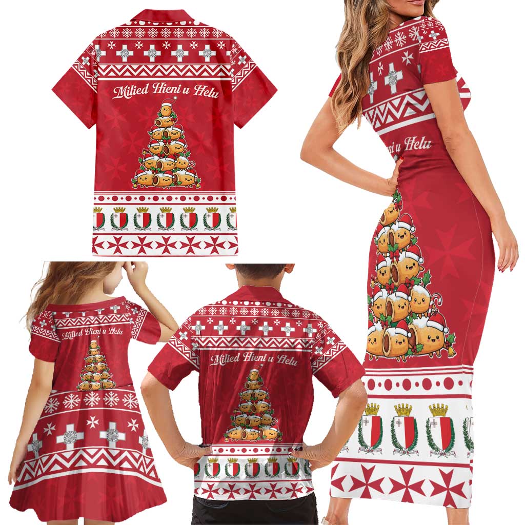 Cute Maltese Imqaret Pastry Christmas Family Matching Short Sleeve Bodycon Dress and Hawaiian Shirt Christmas Joy in Malta - Wonder Print Shop