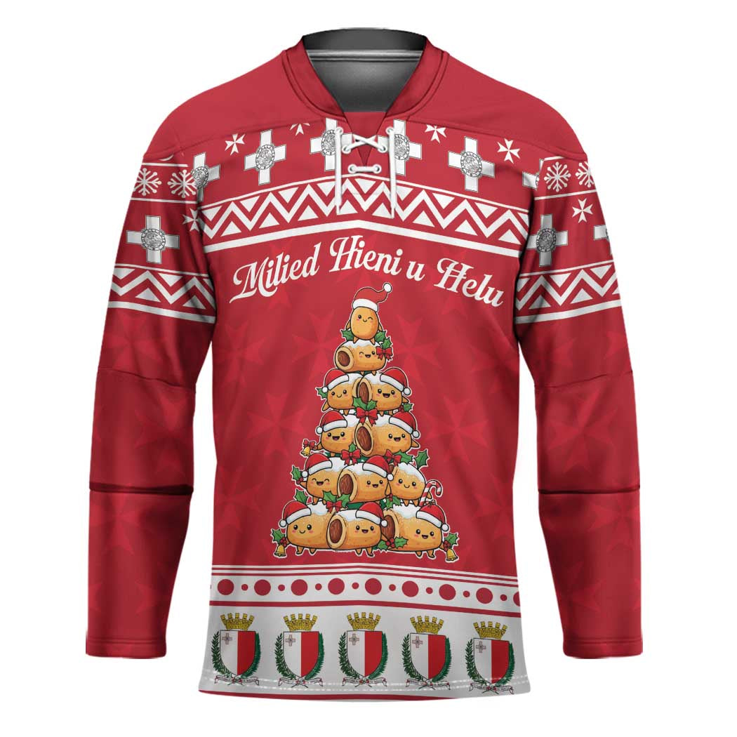Cute Maltese Imqaret Pastry Christmas Hockey Jersey Christmas Joy in Malta - Wonder Print Shop
