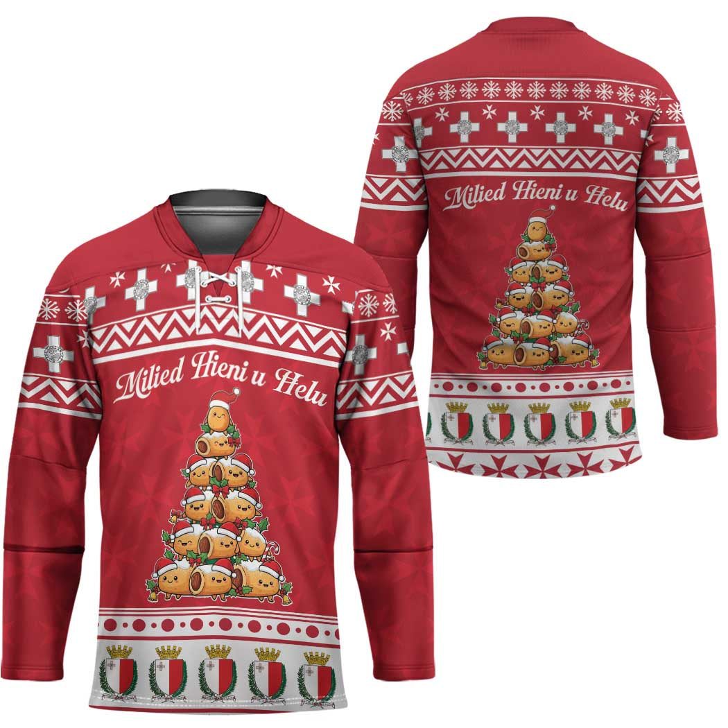 Cute Maltese Imqaret Pastry Christmas Hockey Jersey Christmas Joy in Malta - Wonder Print Shop