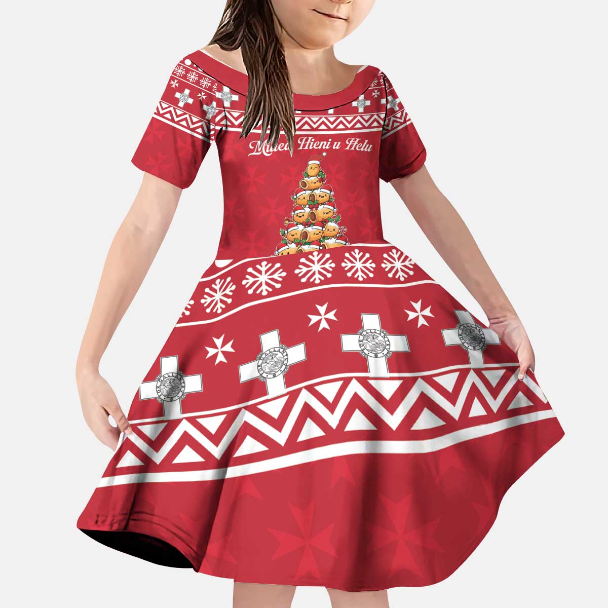 Cute Maltese Imqaret Pastry Christmas Kid Short Sleeve Dress Christmas Joy in Malta - Wonder Print Shop