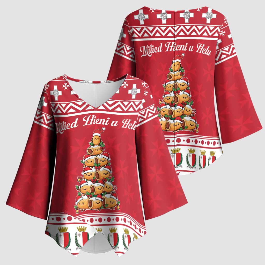 Cute Maltese Imqaret Pastry Christmas Kimono Sleeve Blouse Christmas Joy in Malta - Wonder Print Shop