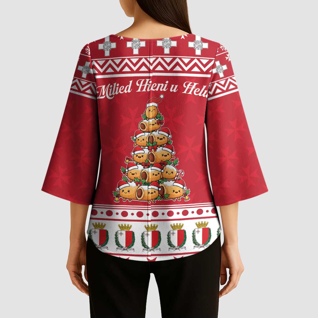 Cute Maltese Imqaret Pastry Christmas Kimono Sleeve Blouse Christmas Joy in Malta - Wonder Print Shop