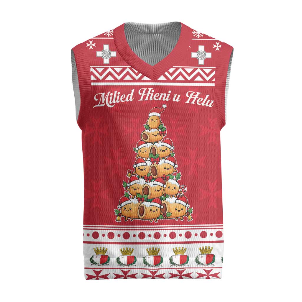 Cute Maltese Imqaret Pastry Christmas Knitted V-Neck Vest Christmas Joy in Malta - Wonder Print Shop