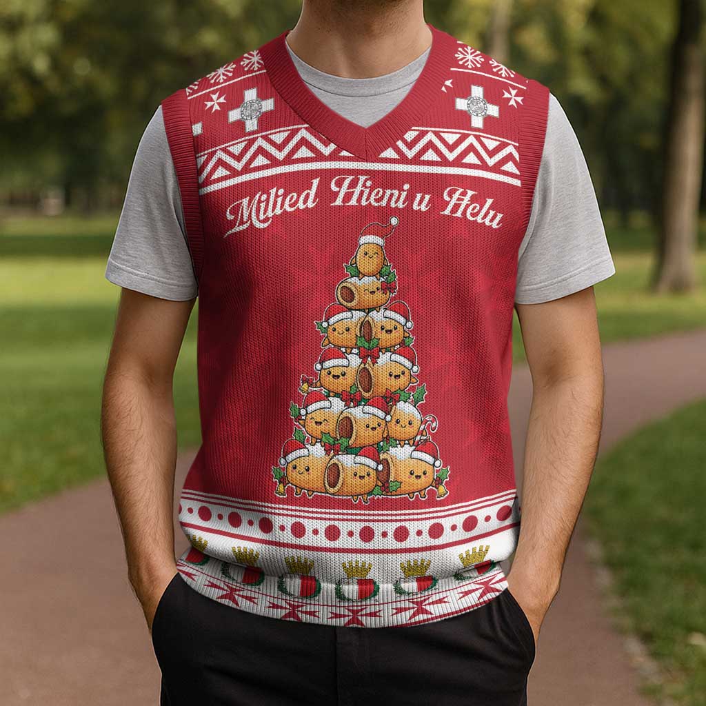 Cute Maltese Imqaret Pastry Christmas Knitted V-Neck Vest Christmas Joy in Malta - Wonder Print Shop