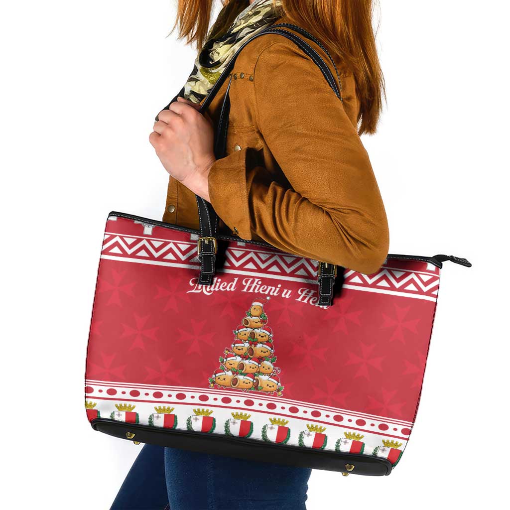 Cute Maltese Imqaret Pastry Christmas Leather Tote Bag Christmas Joy in Malta - Wonder Print Shop