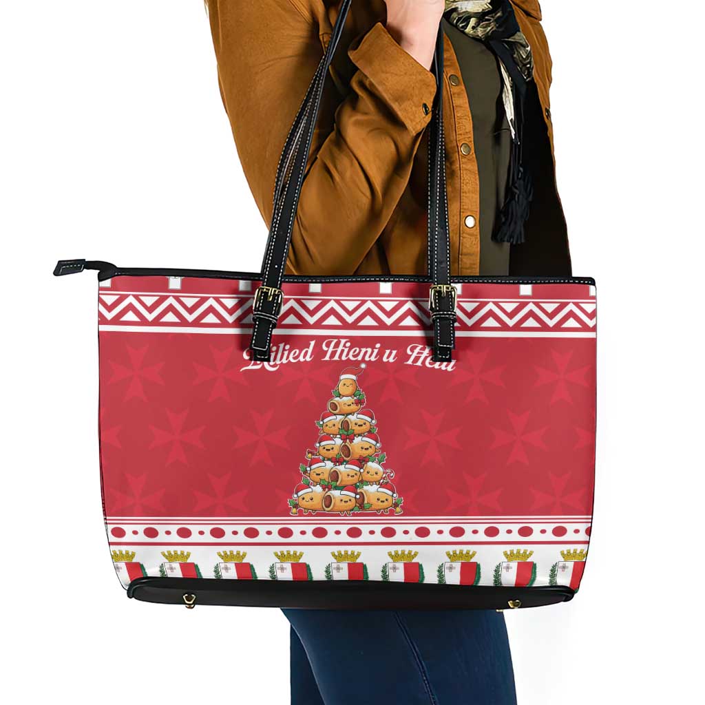 Cute Maltese Imqaret Pastry Christmas Leather Tote Bag Christmas Joy in Malta - Wonder Print Shop