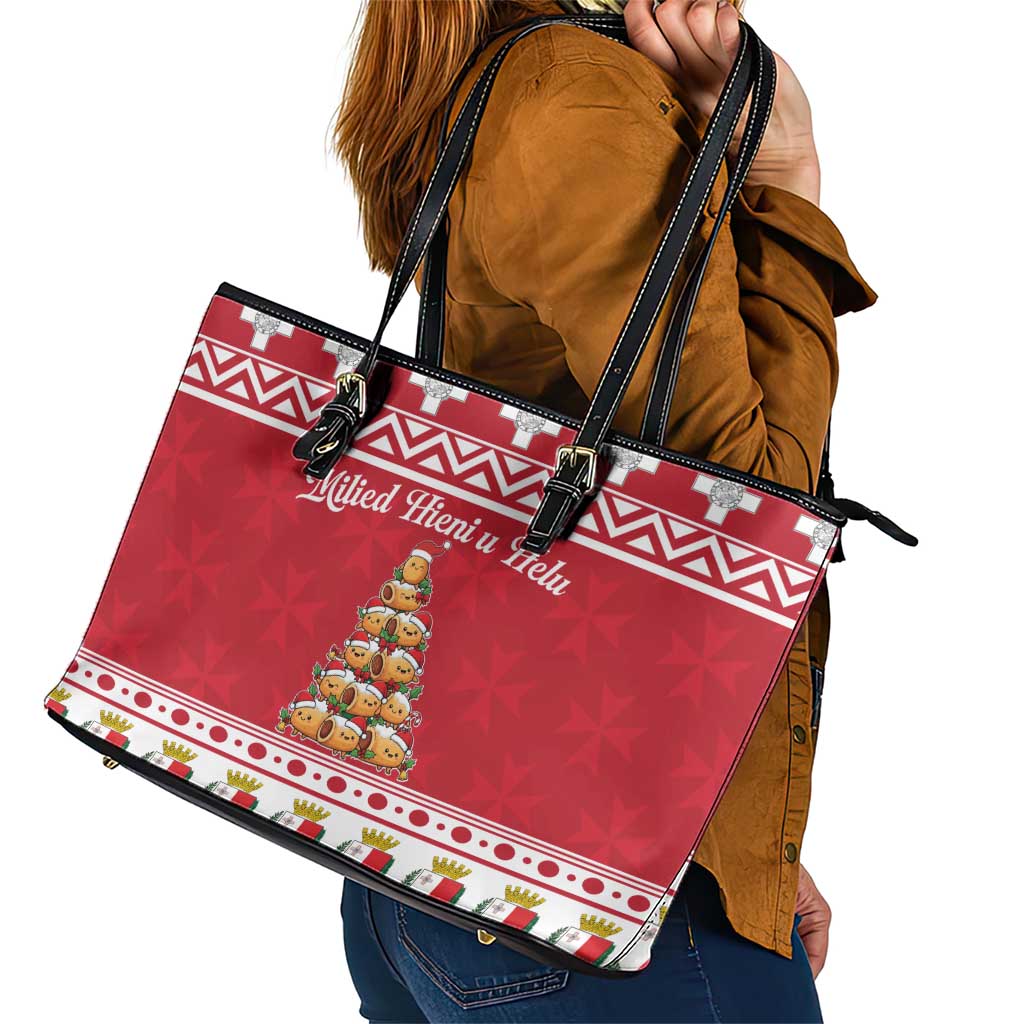 Cute Maltese Imqaret Pastry Christmas Leather Tote Bag Christmas Joy in Malta - Wonder Print Shop