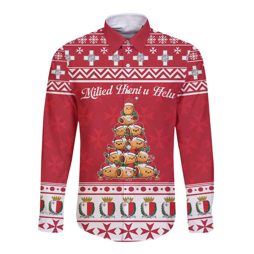 Cute Maltese Imqaret Pastry Christmas Long Sleeve Button Shirt Christmas Joy in Malta - Wonder Print Shop