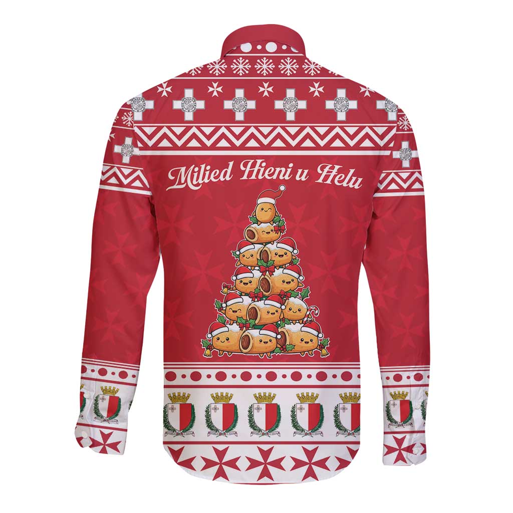 Cute Maltese Imqaret Pastry Christmas Long Sleeve Button Shirt Christmas Joy in Malta - Wonder Print Shop