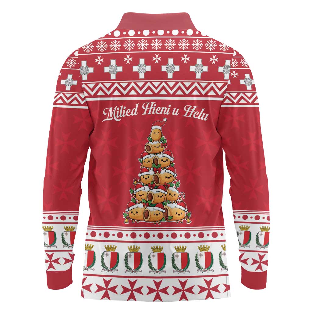 Cute Maltese Imqaret Pastry Christmas Long Sleeve Polo Shirt Christmas Joy in Malta - Wonder Print Shop