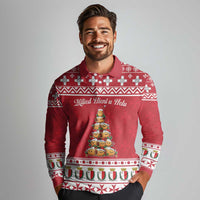Cute Maltese Imqaret Pastry Christmas Long Sleeve Polo Shirt Christmas Joy in Malta - Wonder Print Shop