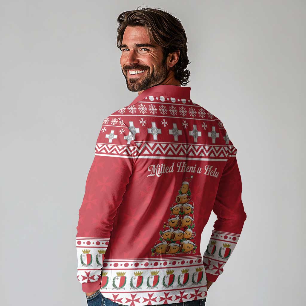 Cute Maltese Imqaret Pastry Christmas Long Sleeve Polo Shirt Christmas Joy in Malta - Wonder Print Shop
