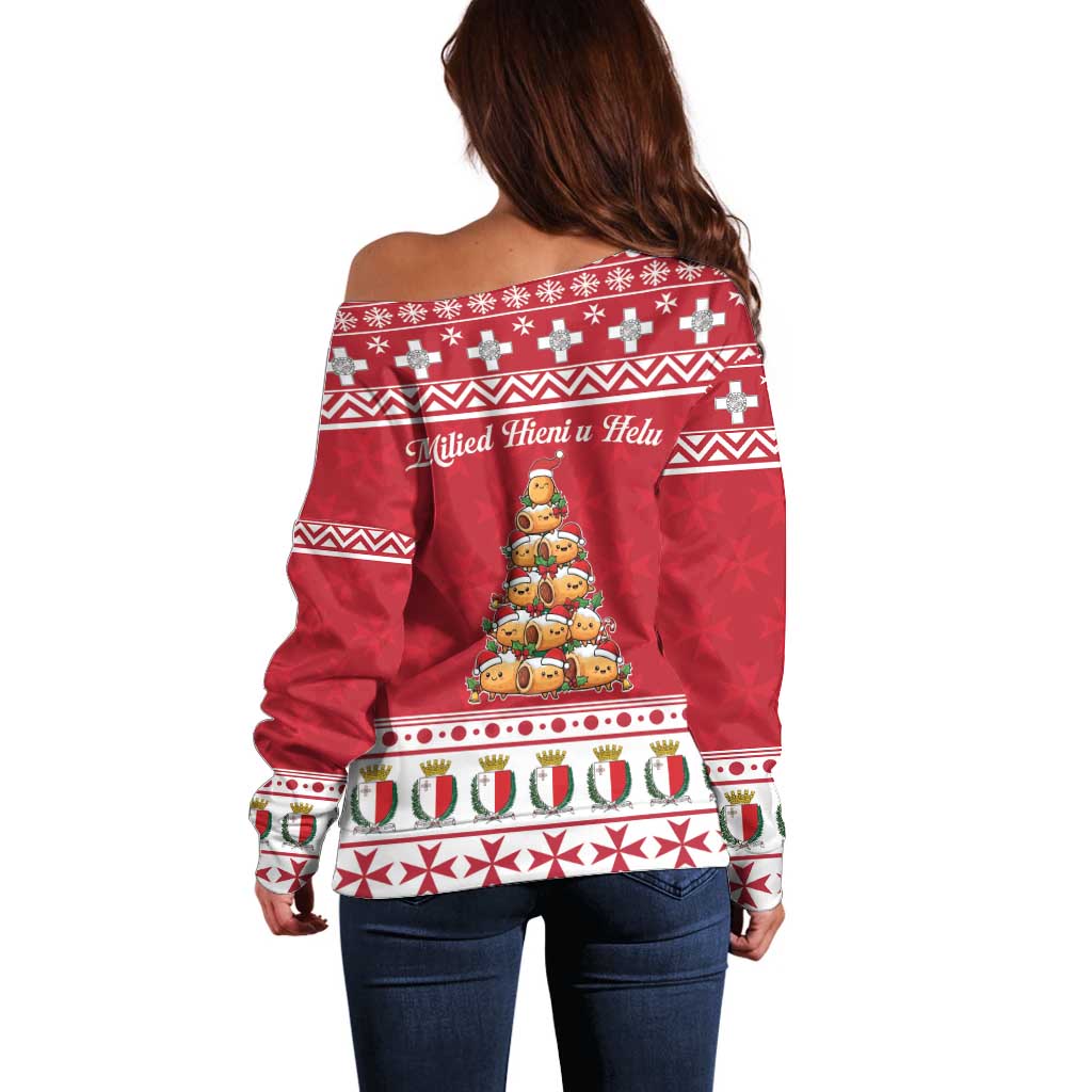 Cute Maltese Imqaret Pastry Christmas Off Shoulder Sweater Christmas Joy in Malta - Wonder Print Shop