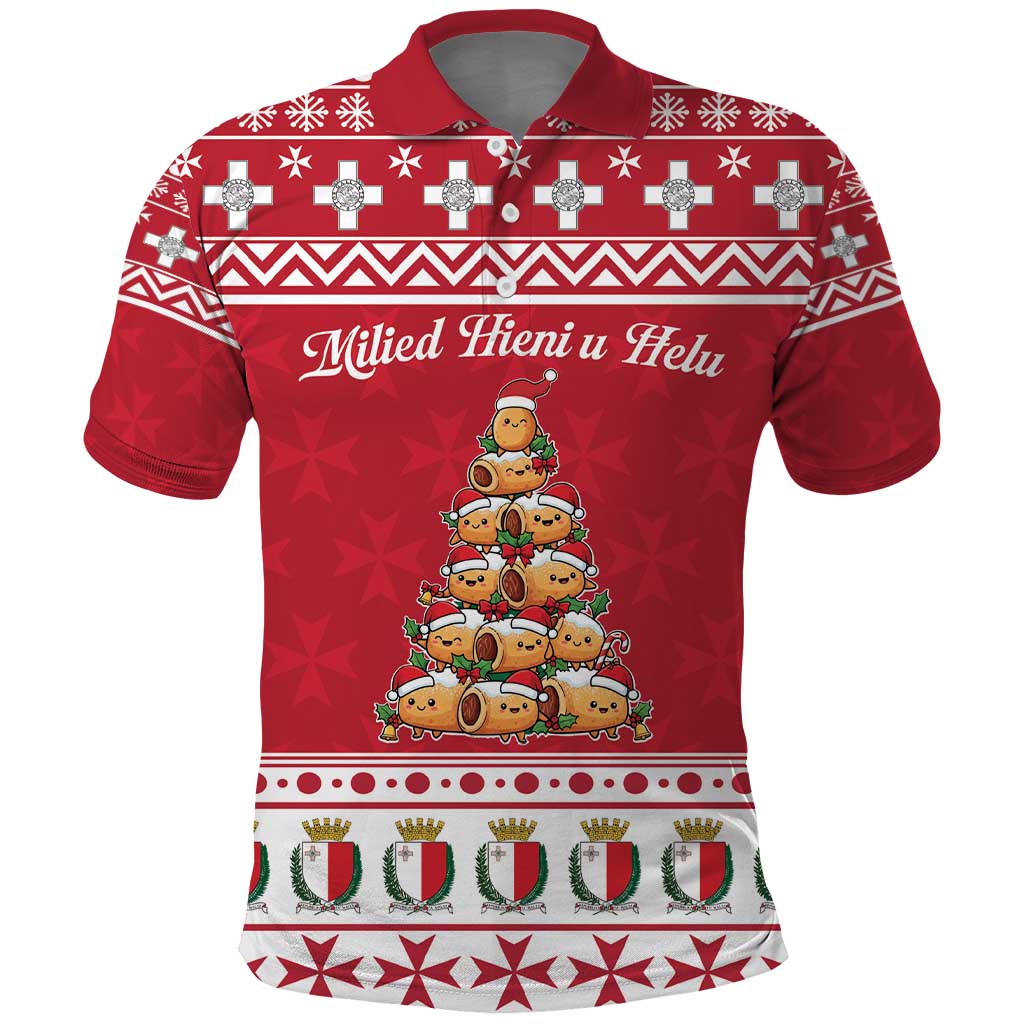 Cute Maltese Imqaret Pastry Christmas Polo Shirt Christmas Joy in Malta - Wonder Print Shop
