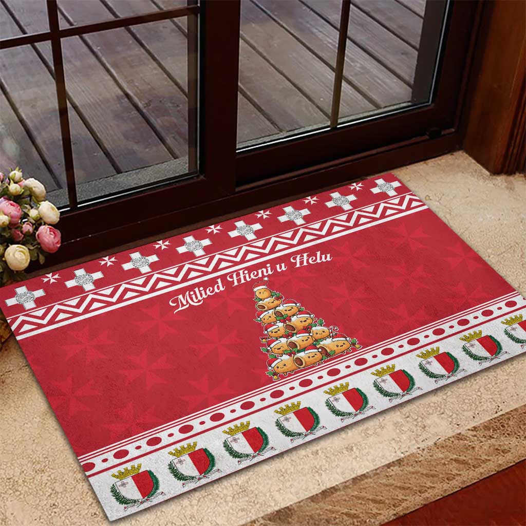 Cute Maltese Imqaret Pastry Christmas Rubber Doormat Christmas Joy in Malta - Wonder Print Shop